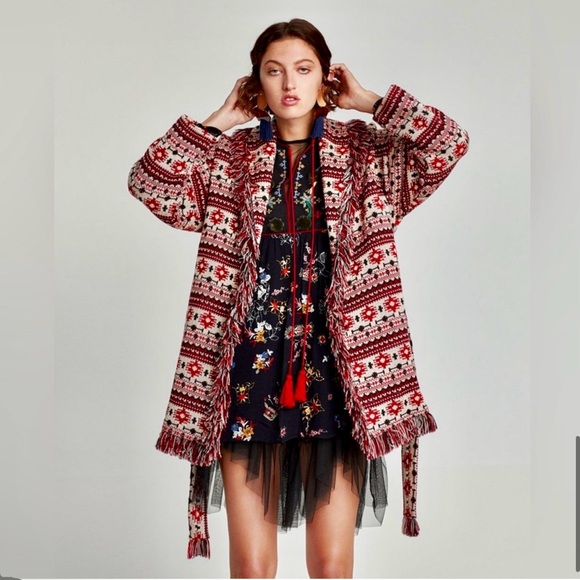 NWTZara Woman XS Tribal Print Navajo Jacquard Aztec Cardigan Sweater Coat Jacket - Picture 8 of 15